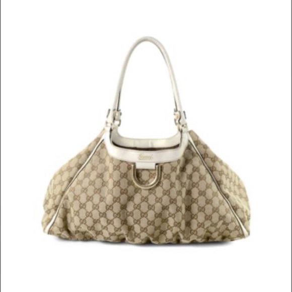 Gucci Handbags - GUCCI D-Ring Beige Canvas Tote Bag